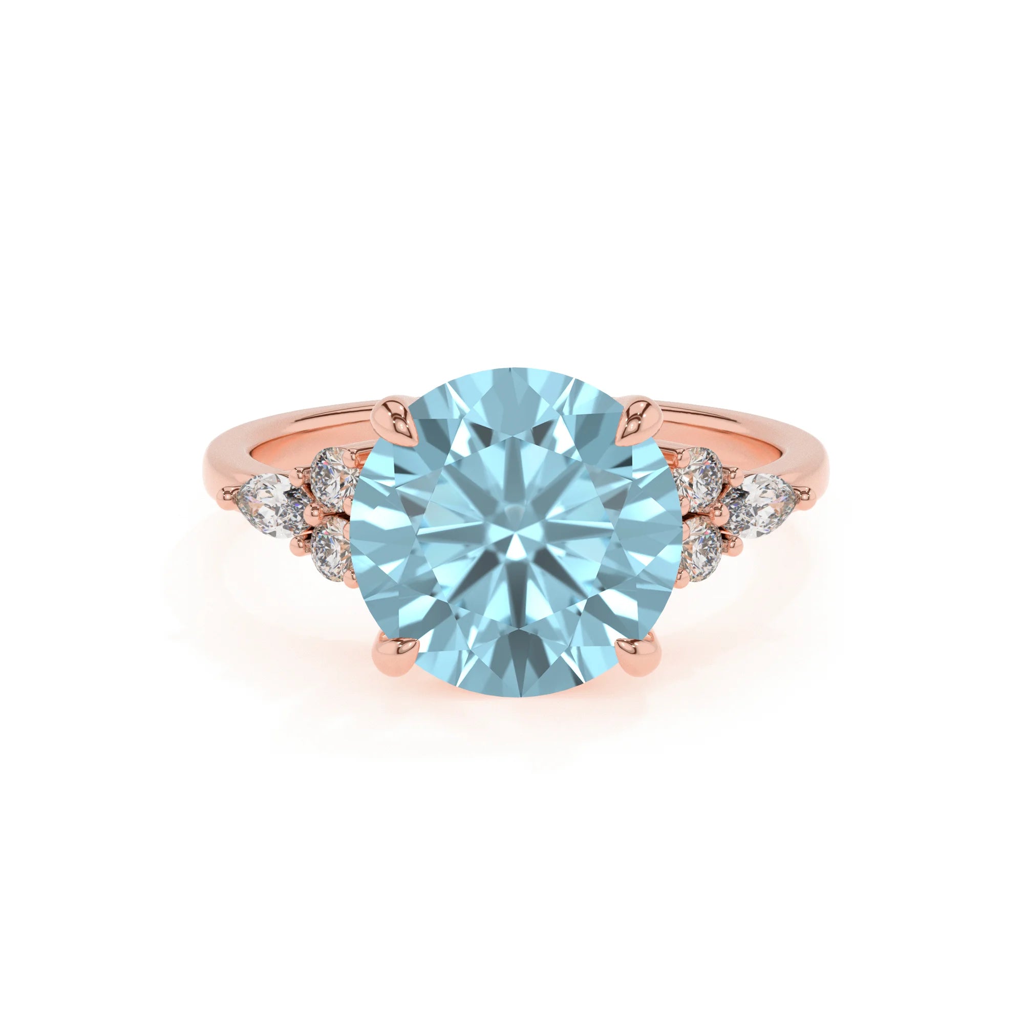 lab grown aquamarine round solitaire rings in rose gold