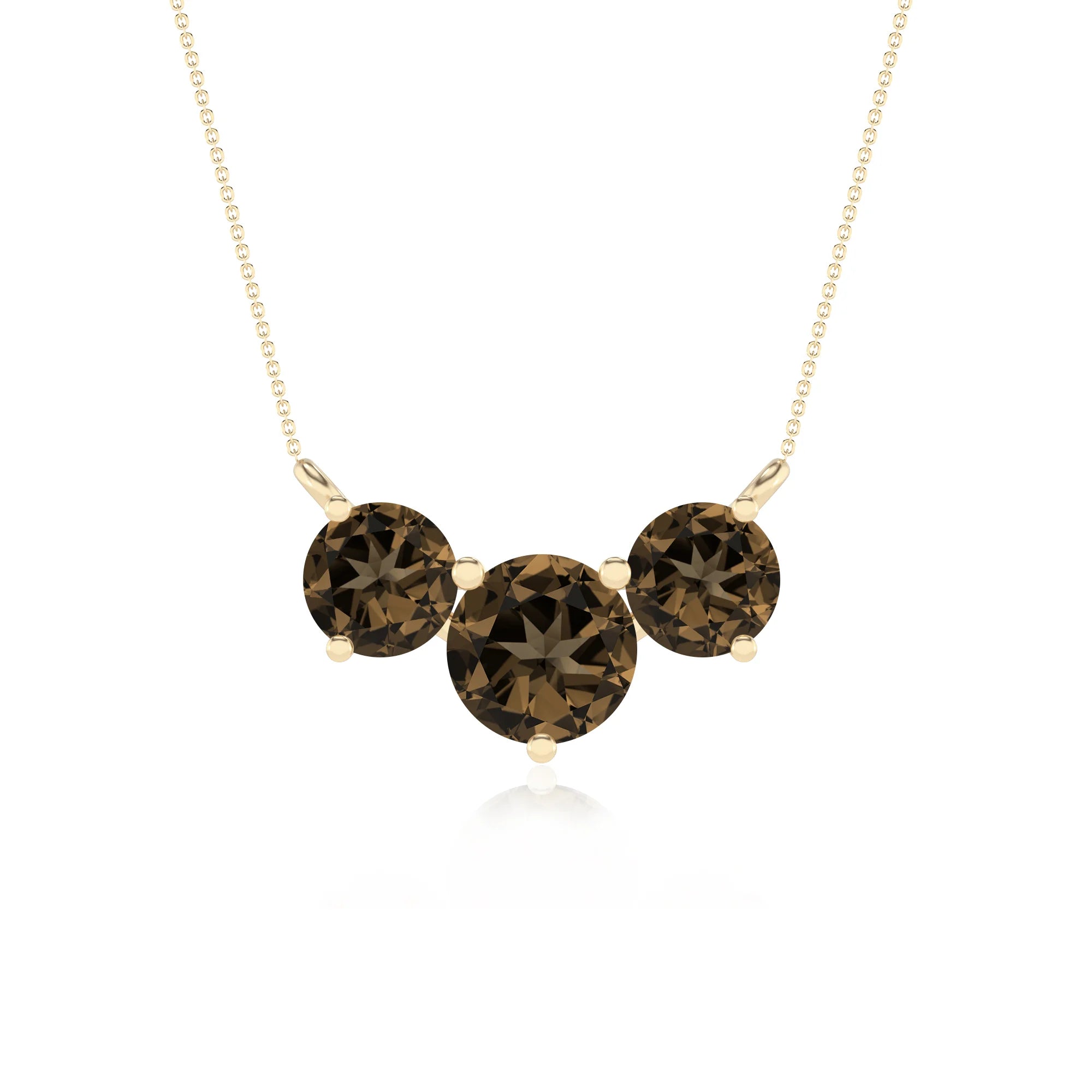 natural smoky-quartz round solitaire v-bale necklaces in yellow gold