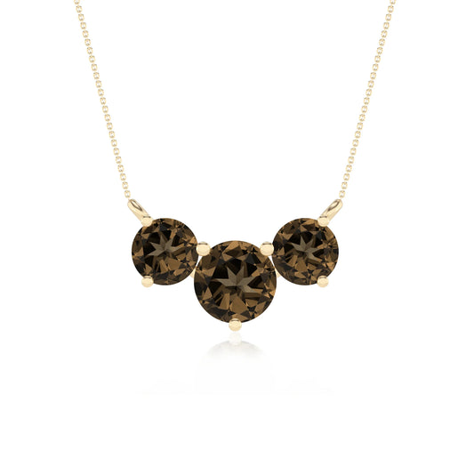 natural smoky-quartz round solitaire v-bale necklaces in yellow gold