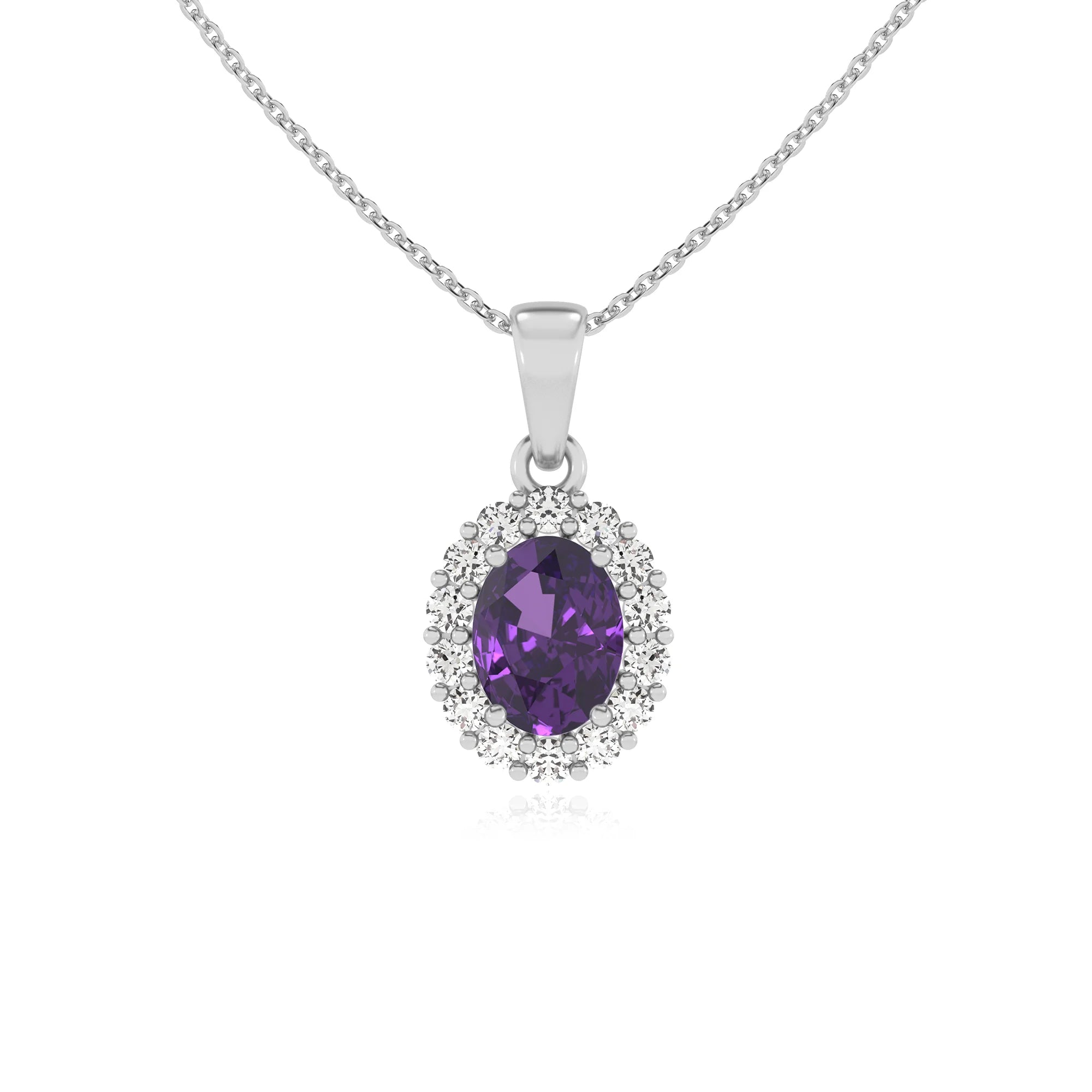 lab grown amethyst oval solitaire necklaces in sterling silver