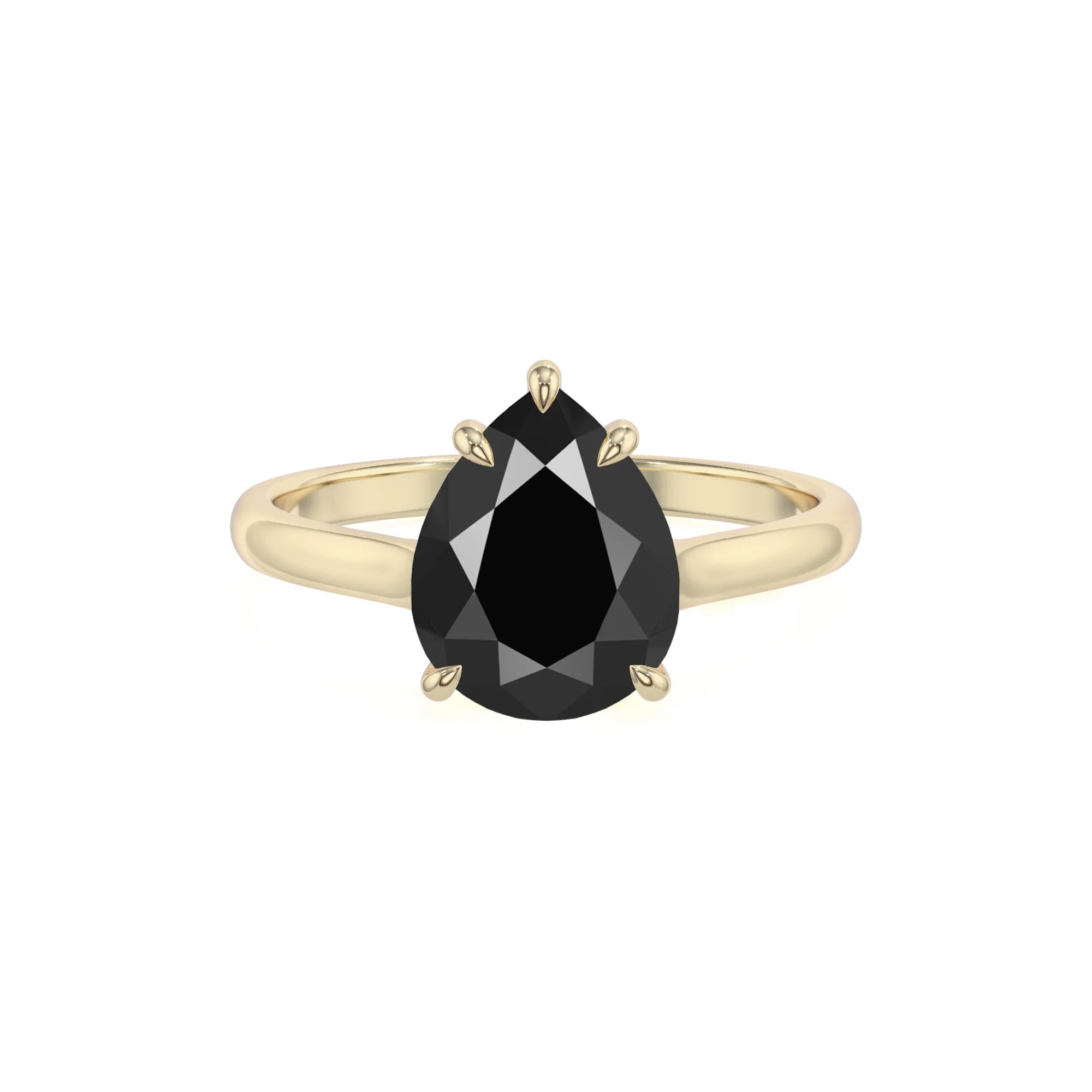 natural black-onyx pear solitaire rings in yellow gold