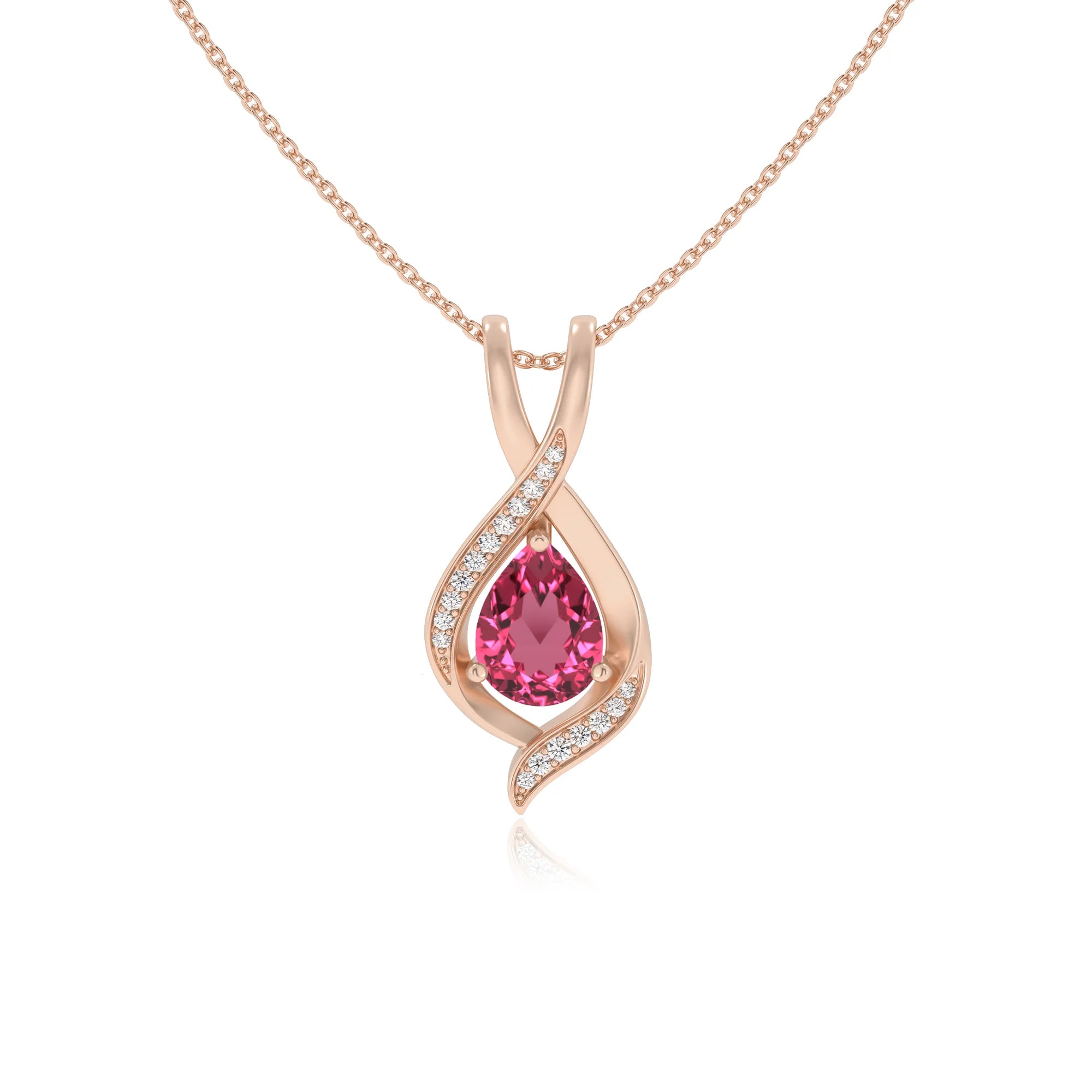 lab grown pink-tourmaline pear solitaire necklaces in rose gold