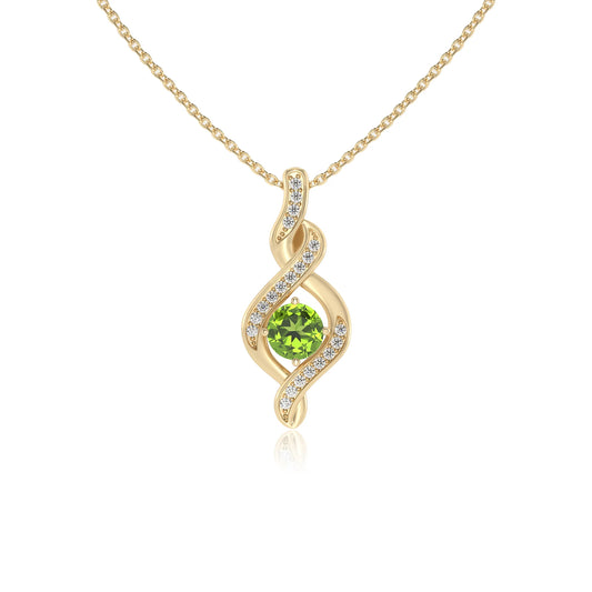 natural peridot round solitaire necklaces in yellow gold