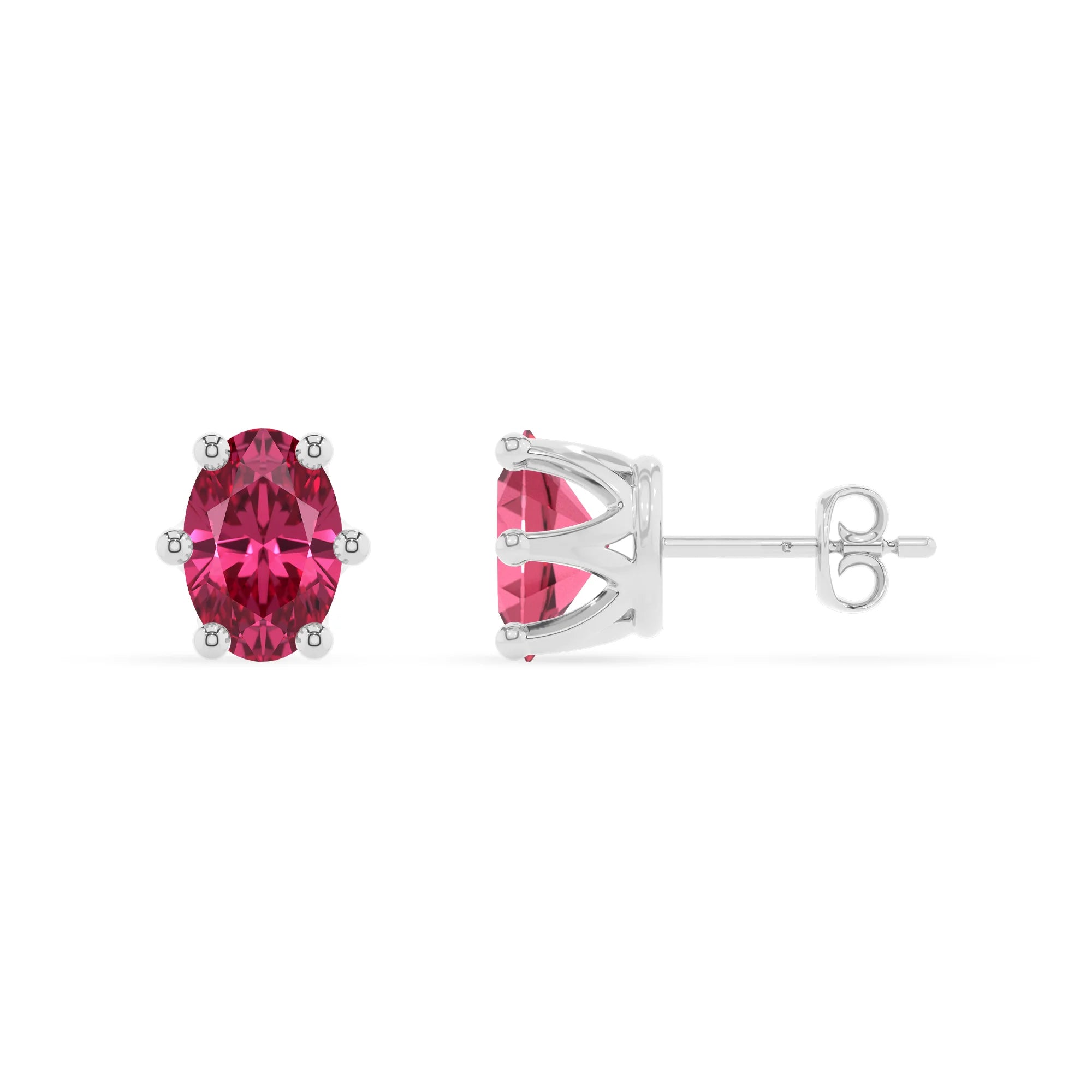 lab grown pink tourmaline oval stud earrings in sterling silver
