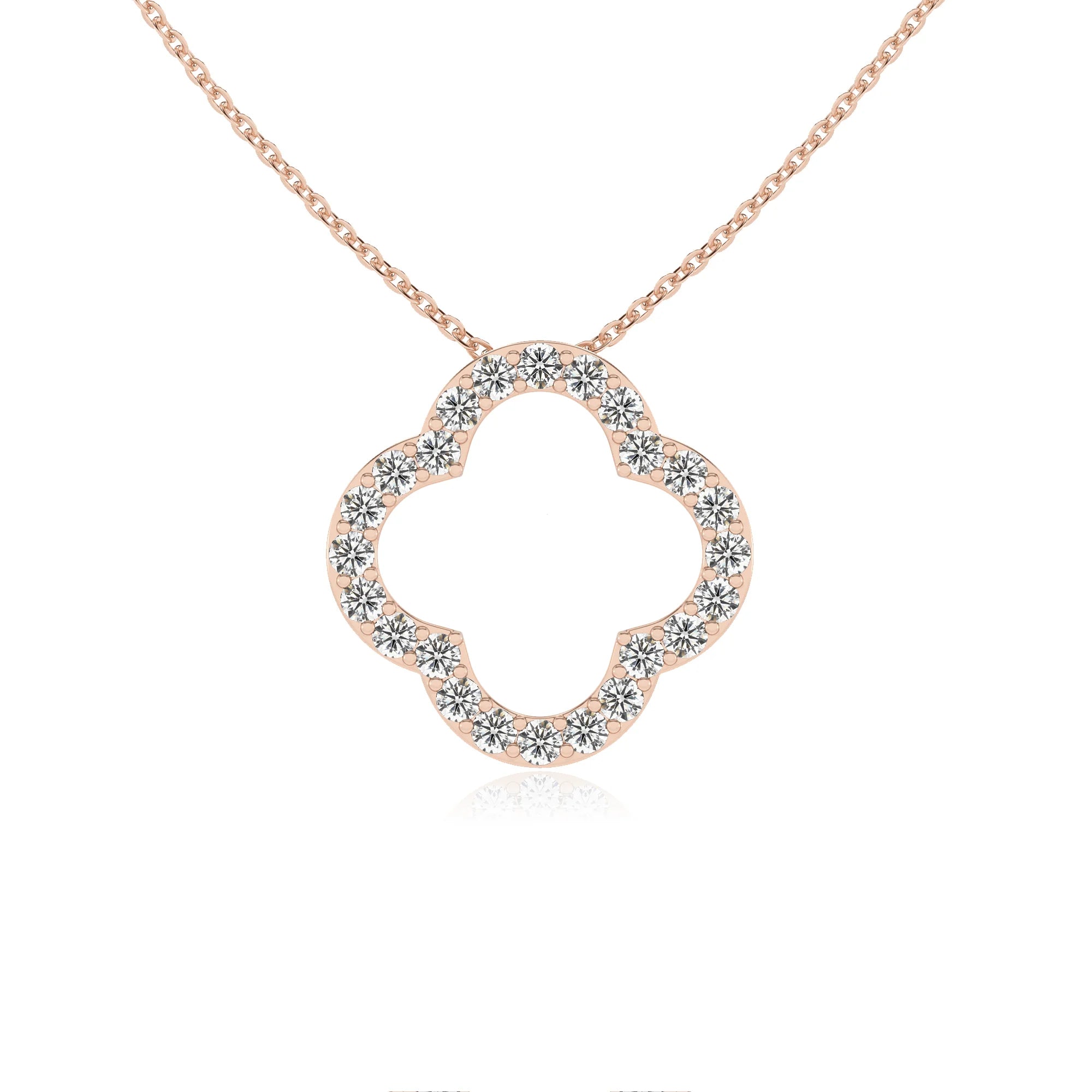lab grown moissanite round necklaces in rose gold