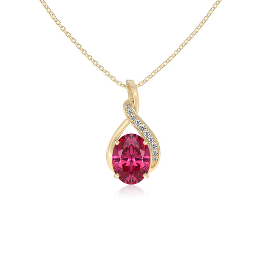 lab grown pink-tourmaline oval solitaire necklaces in yellow gold