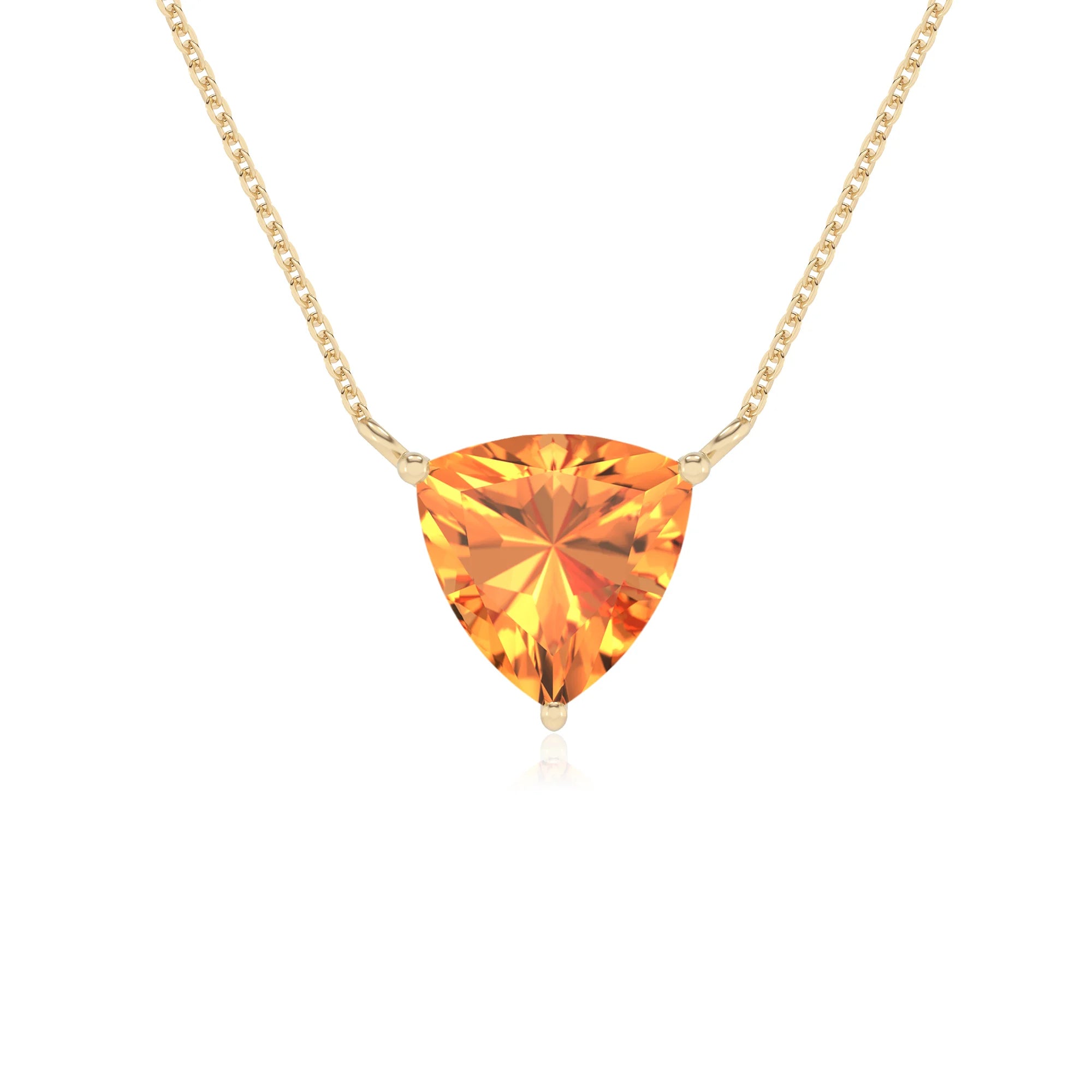 lab grown citrine trillion solitaire necklaces in yellow gold