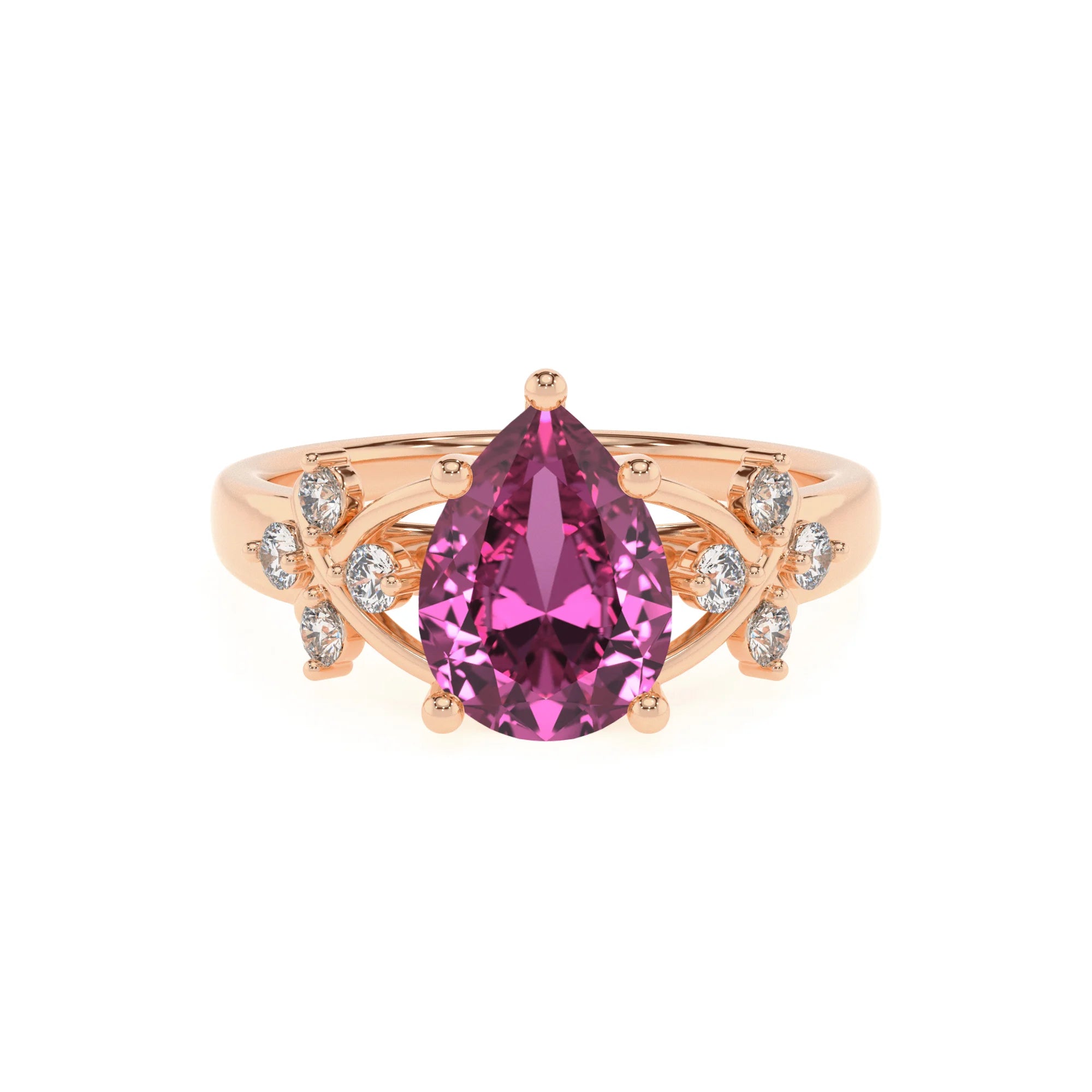 lab grown pink-sapphire pear solitaire rings in rose gold