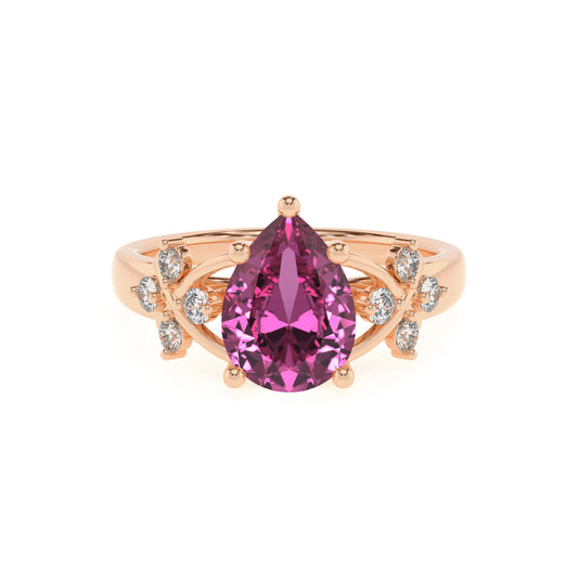 lab grown pink-sapphire pear solitaire rings in rose gold