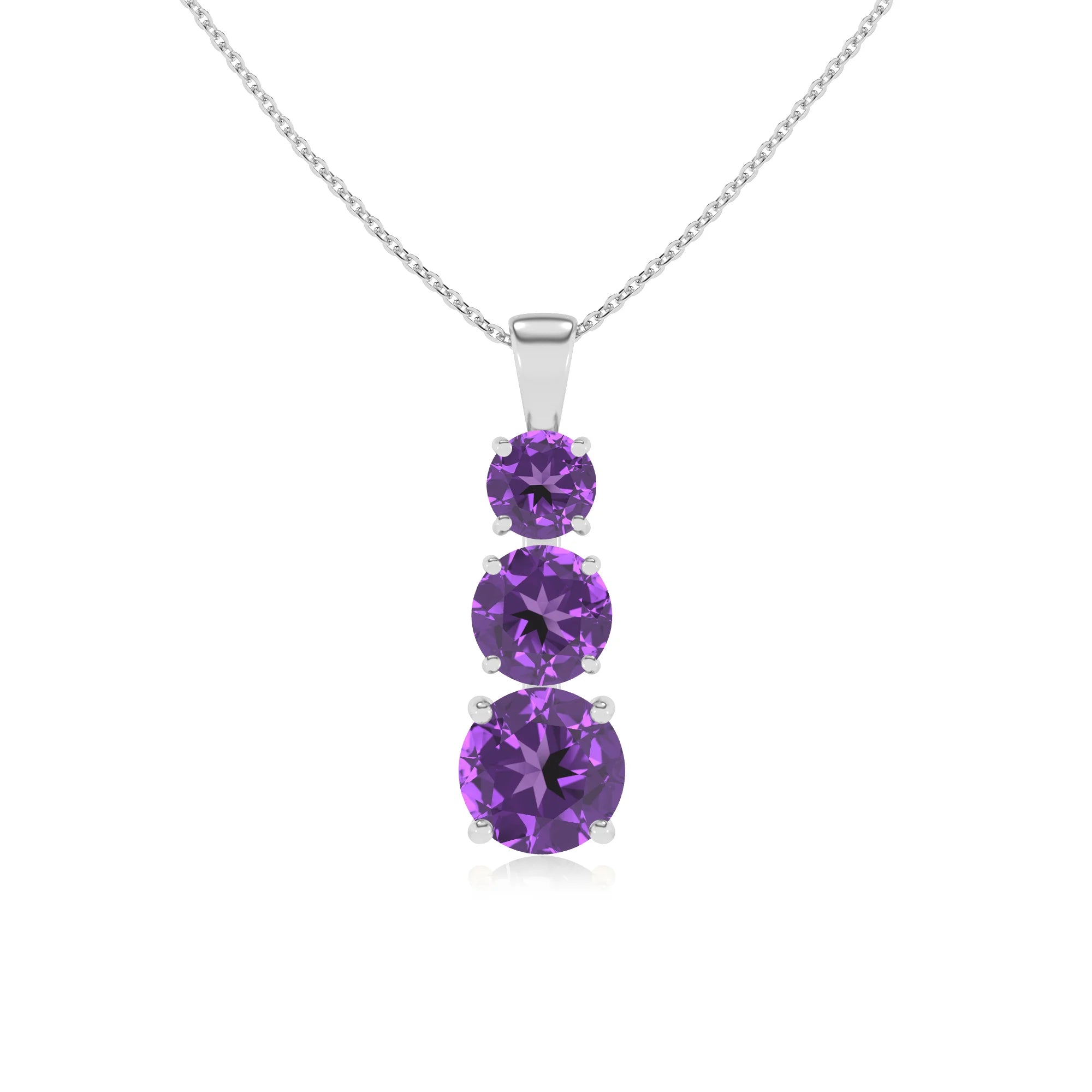 lab grown amethyst round bar v-bale necklaces in sterling silver