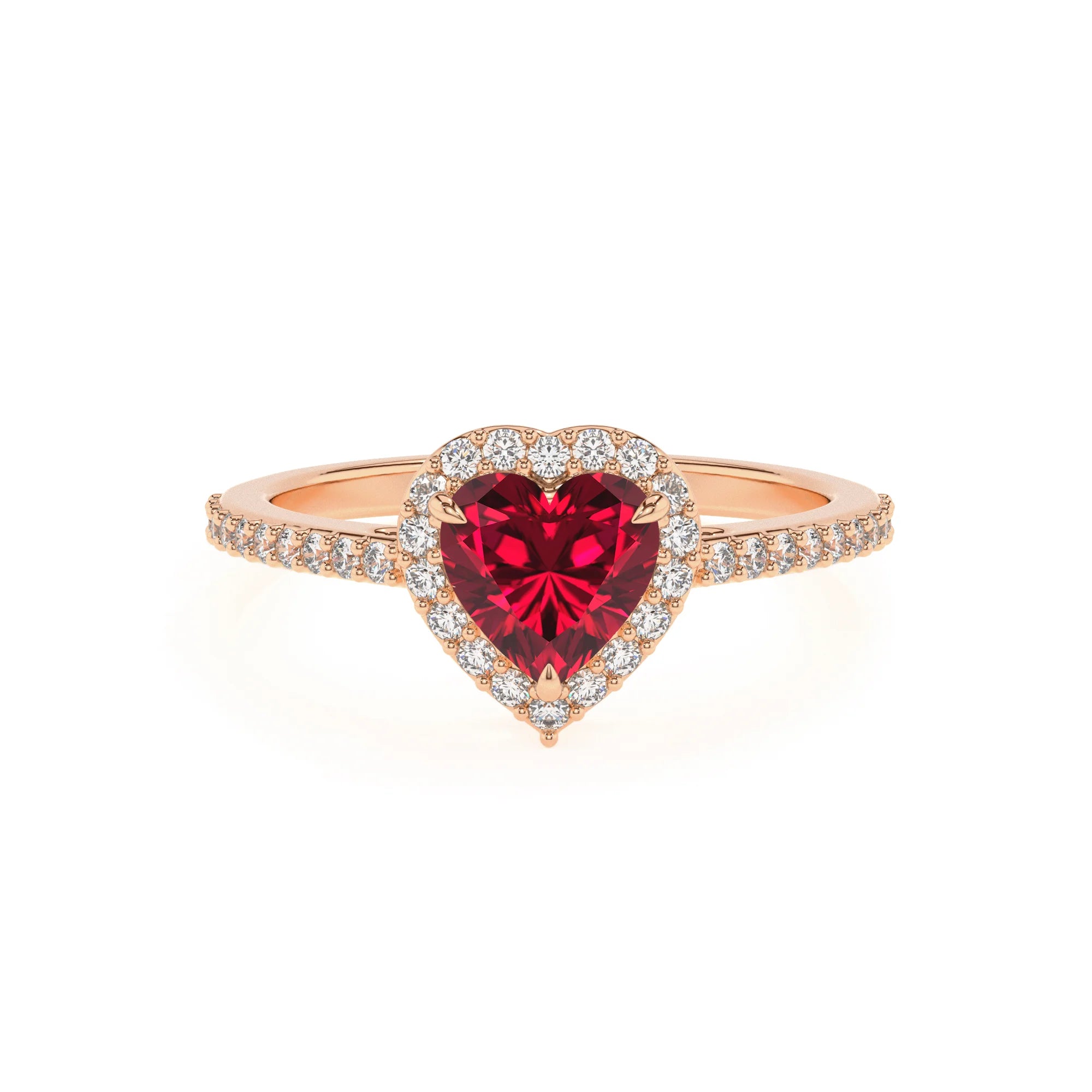 lab grown ruby heart solitaire rings in rose gold