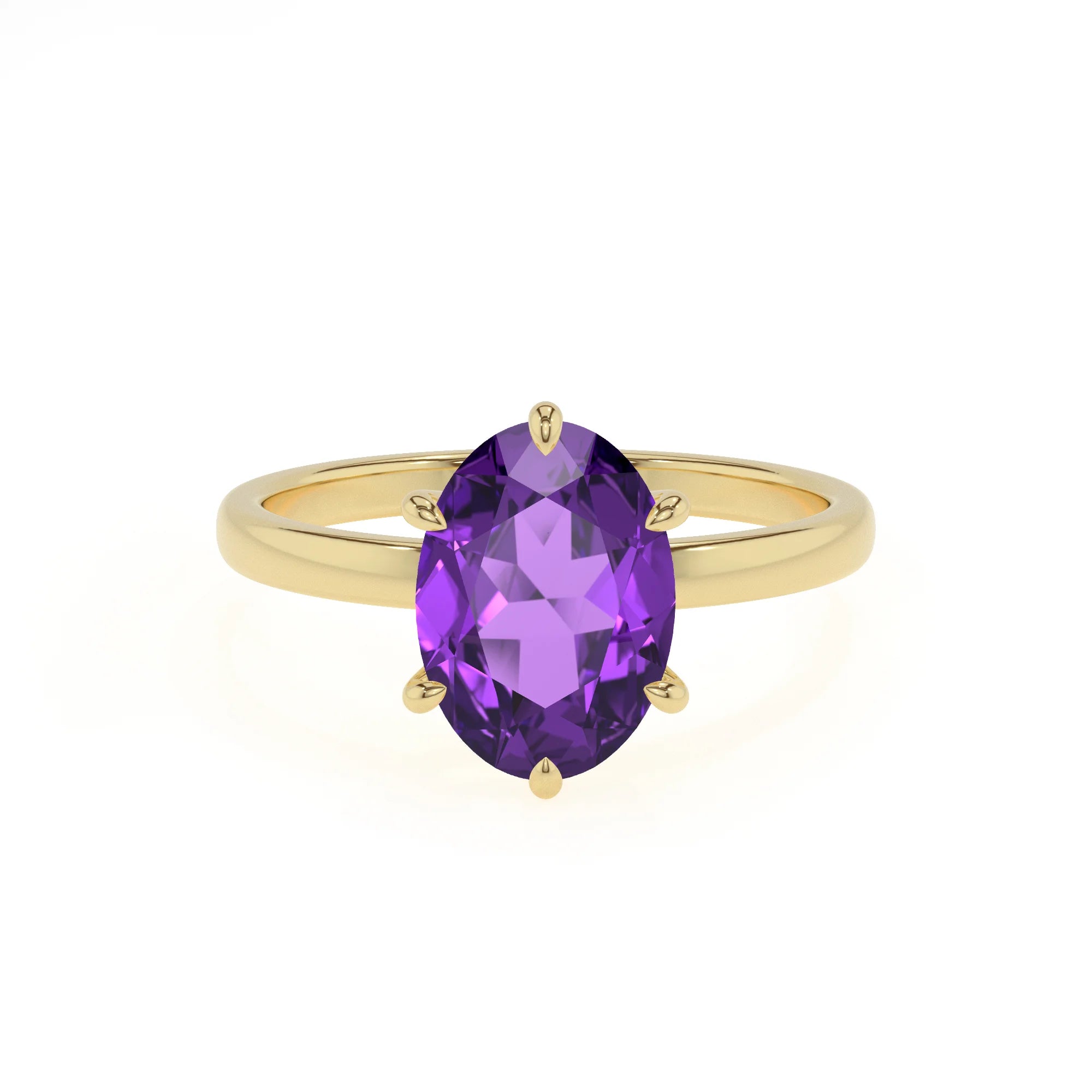 lab grown amethyst oval solitaire rings in yellow gold