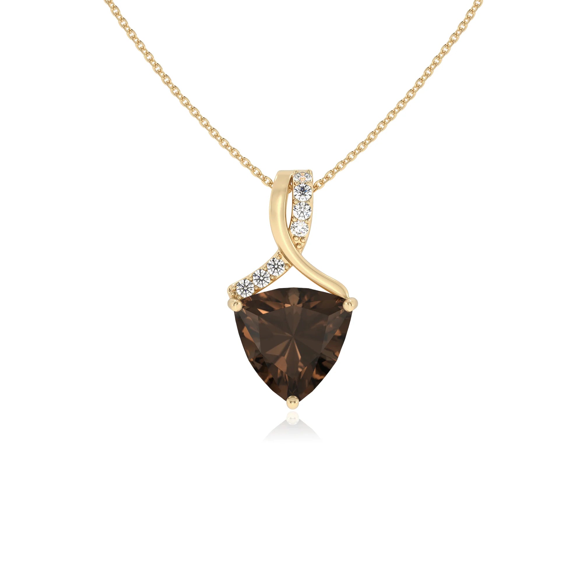 natural smoky-quartz trillion solitaire necklaces in yellow gold
