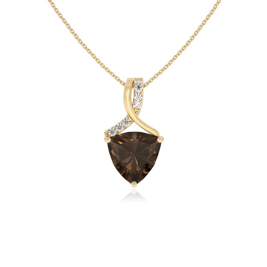 natural smoky-quartz trillion solitaire necklaces in yellow gold