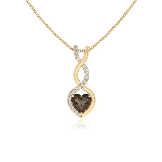 natural smoky-quartz heart infinity necklaces in yellow gold
