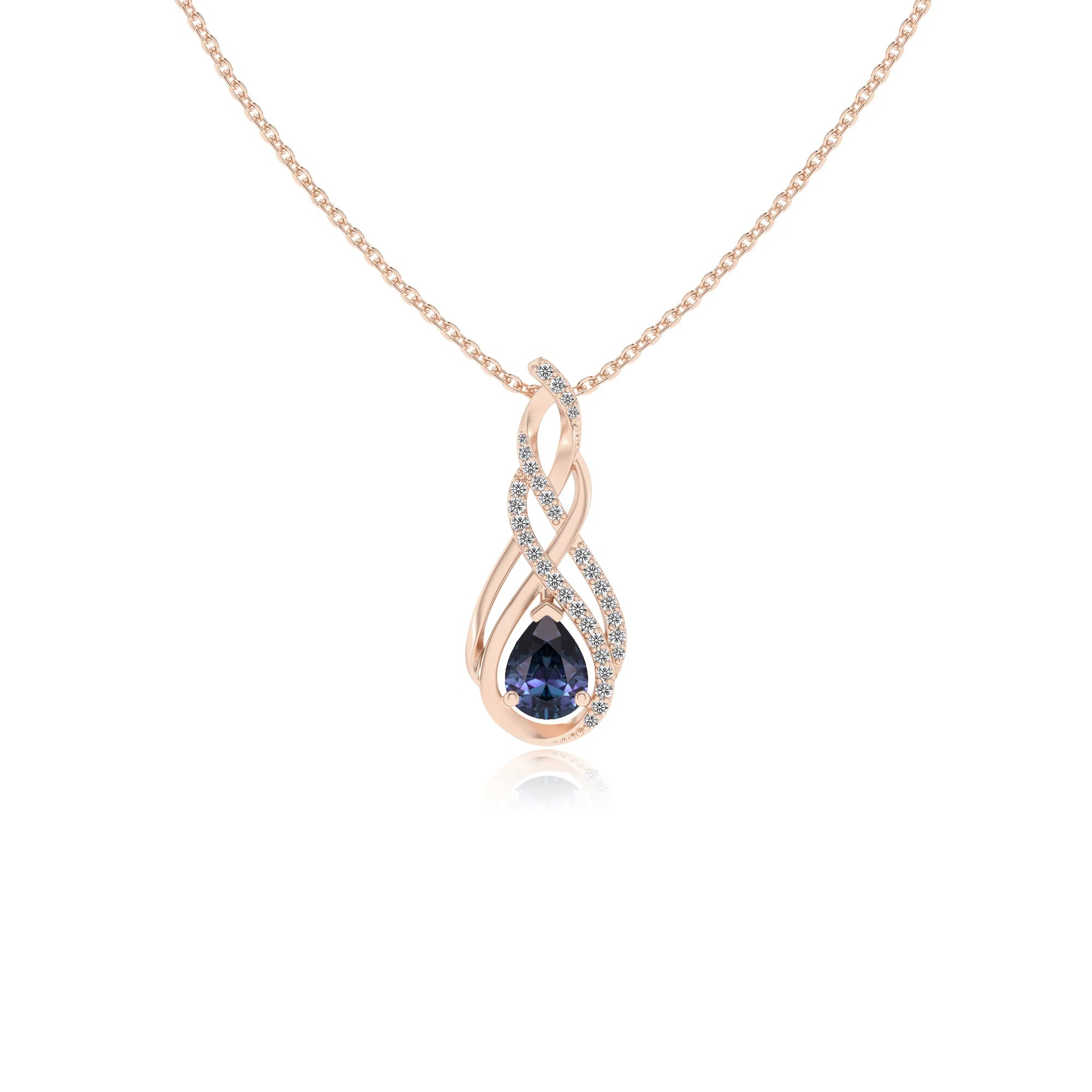 lab grown alexandrite pear solitaire necklaces in rose gold
