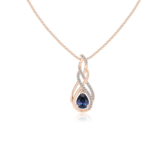 lab grown alexandrite pear solitaire necklaces in rose gold