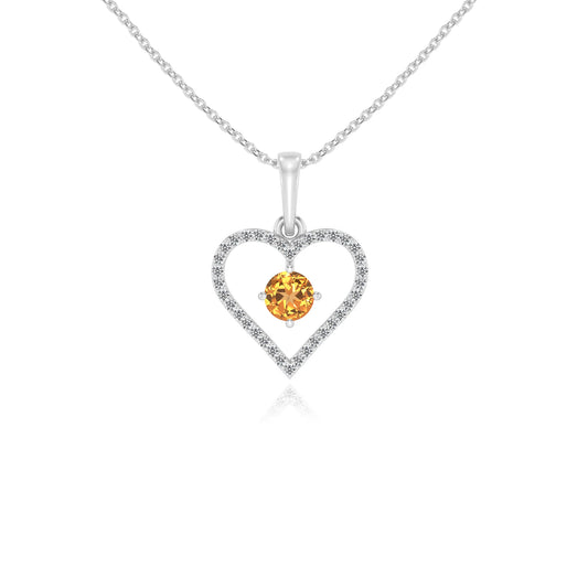 lab grown citrine round infinity necklaces in platinum