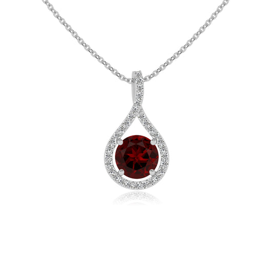 natural garnet round solitaire necklaces in white gold