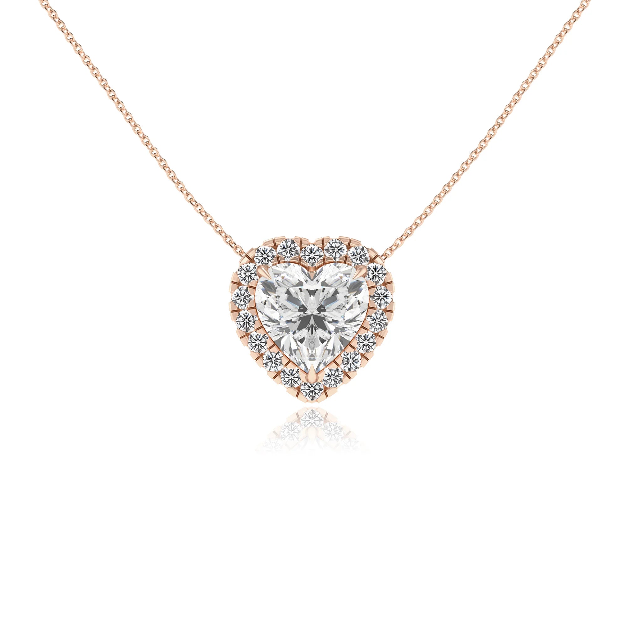 lab grown moissanite heart solitaire necklaces in rose gold