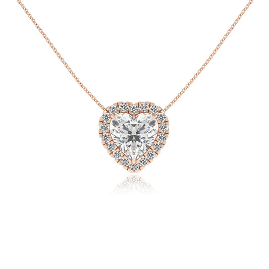 lab grown moissanite heart solitaire necklaces in rose gold
