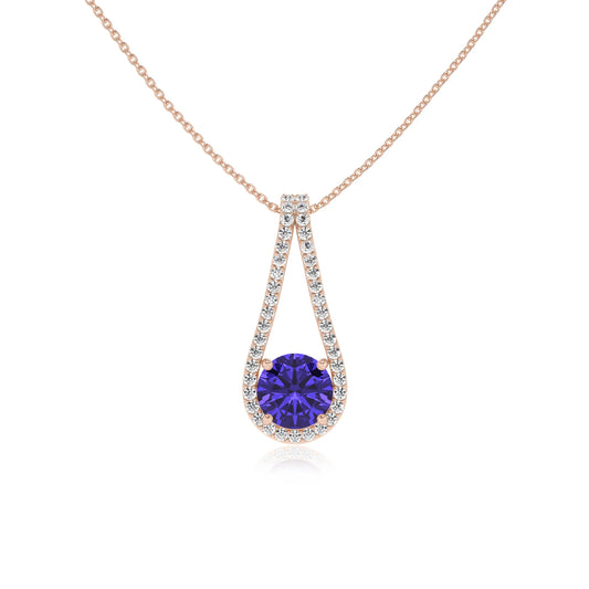 lab grown tanzanite round solitaire v-bale necklaces in rose gold