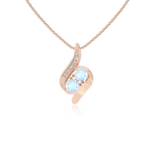 natural rainbow-moonstone round solitaire v-bale necklaces in rose gold