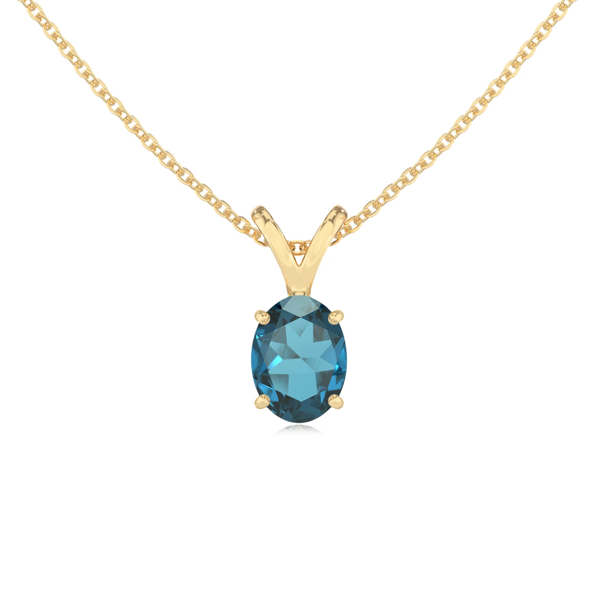 natural london-blue-topaz oval solitaire v-bale necklaces in yellow gold