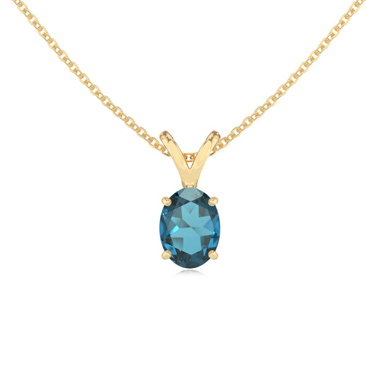 natural london-blue-topaz oval solitaire v-bale necklaces in yellow gold