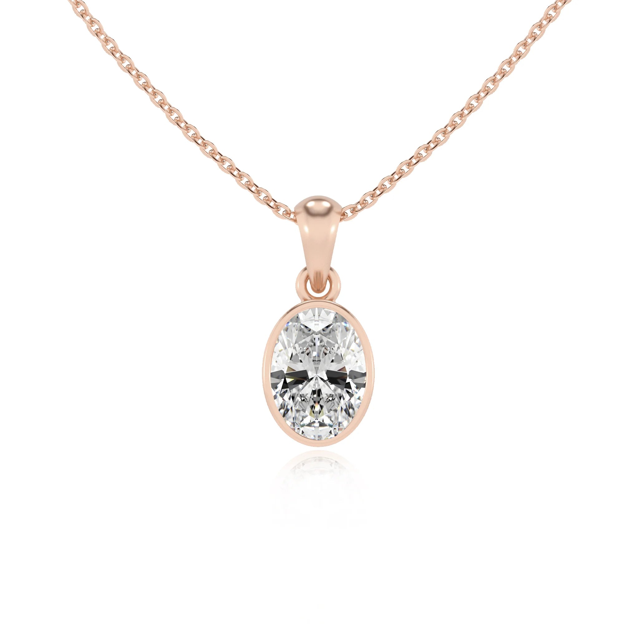 lab grown moissanite oval solitaire necklaces in rose gold
