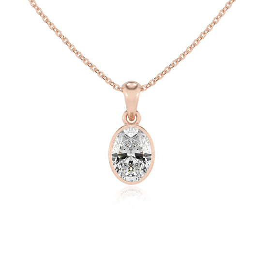 lab grown moissanite oval solitaire necklaces in rose gold