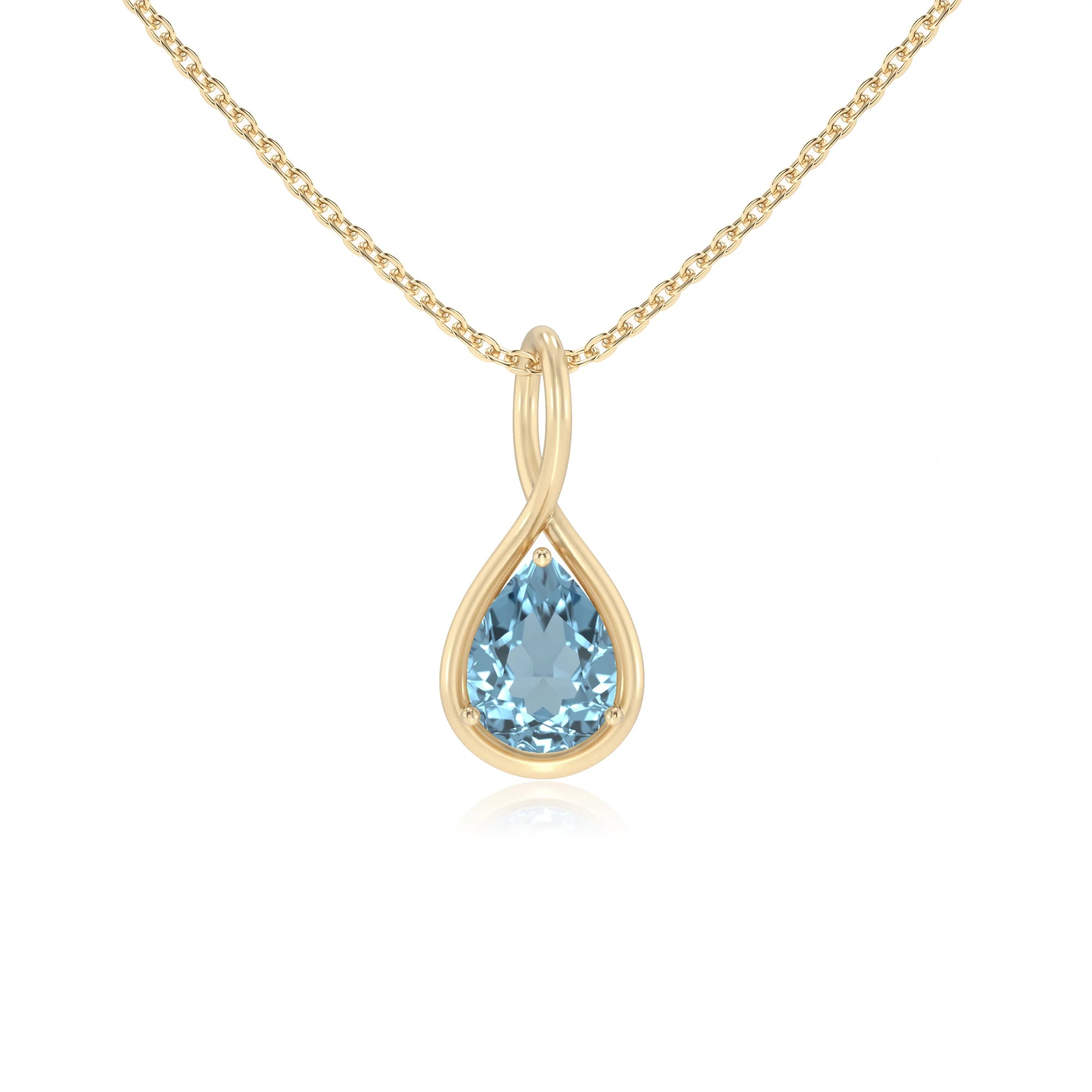 lab grown aquamarine pear solitaire necklaces in yellow gold