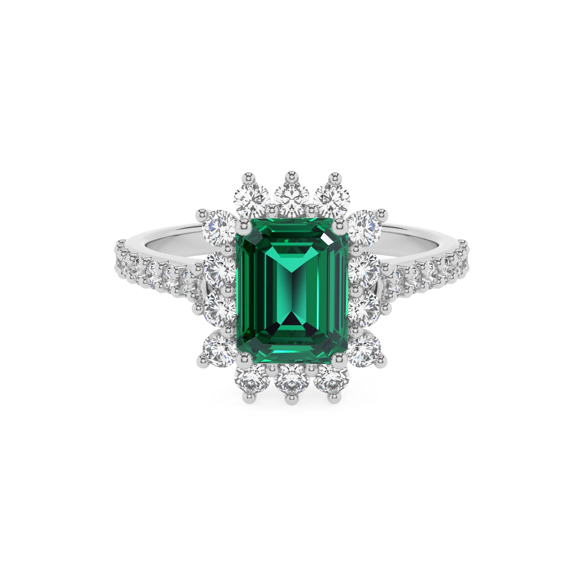 lab grown emerald octogon cut solitaire rings in sterling silver