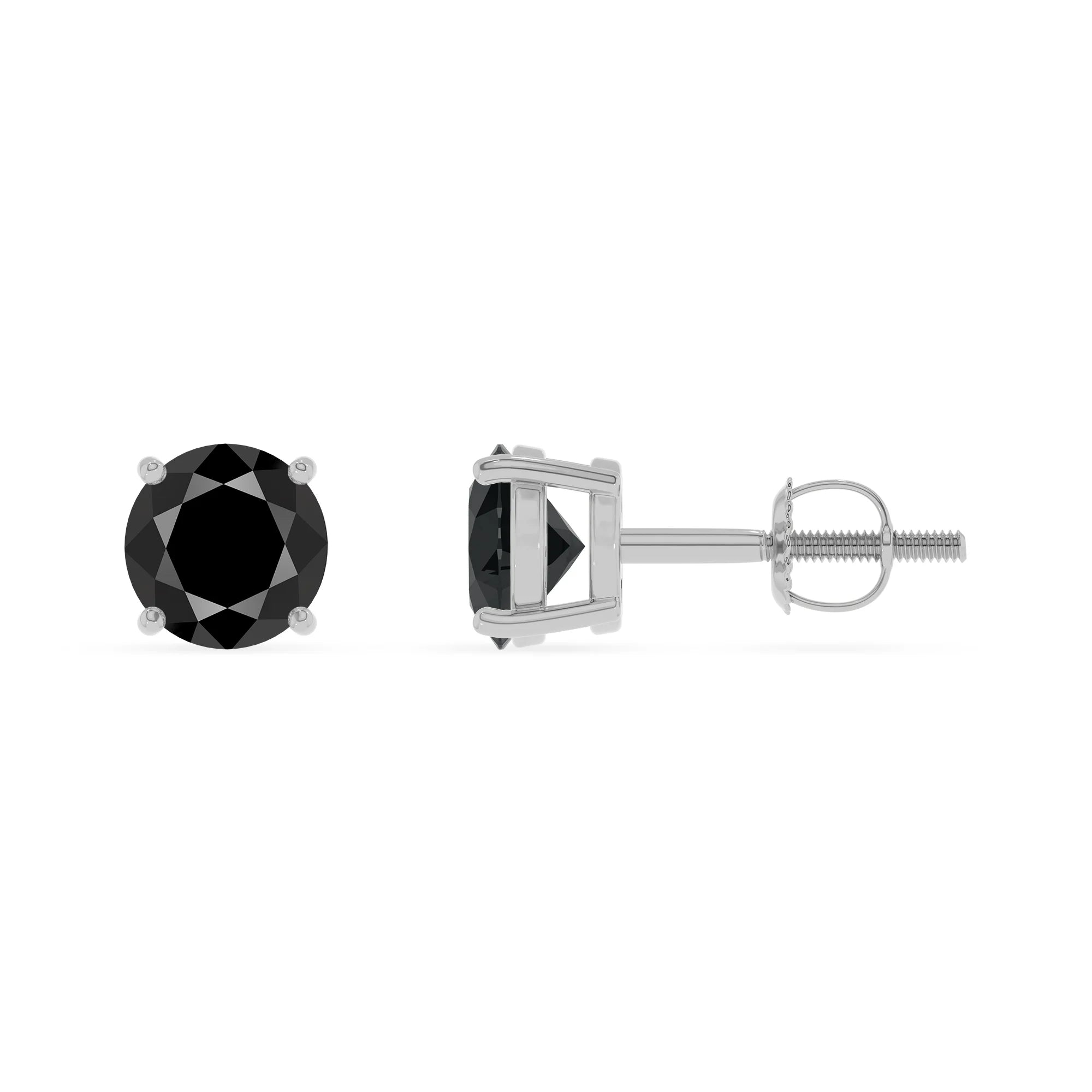 natural black onyx round stud earrings in platinum