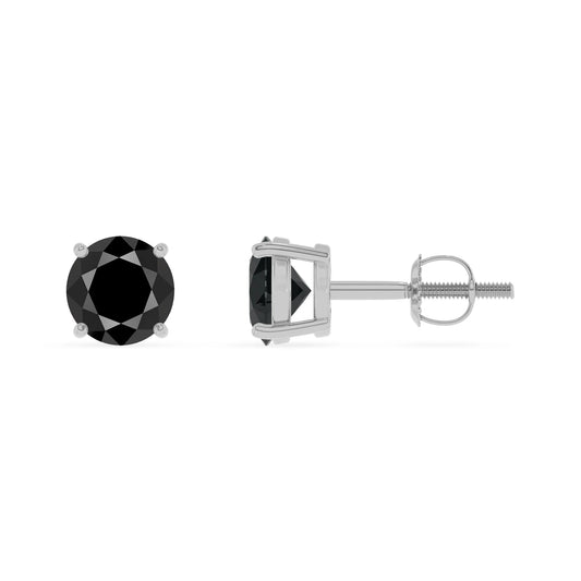 natural black onyx round stud earrings in platinum
