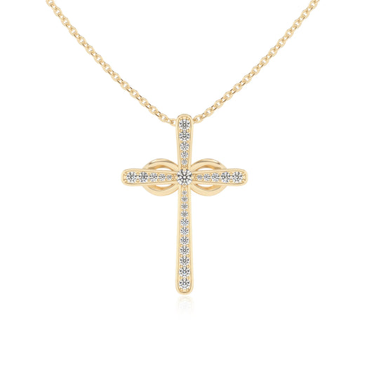 lab grown moissanite round infinity necklaces in yellow gold