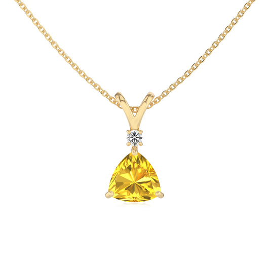 lab grown yellow-sapphire trillion solitaire v-bale necklaces in yellow gold