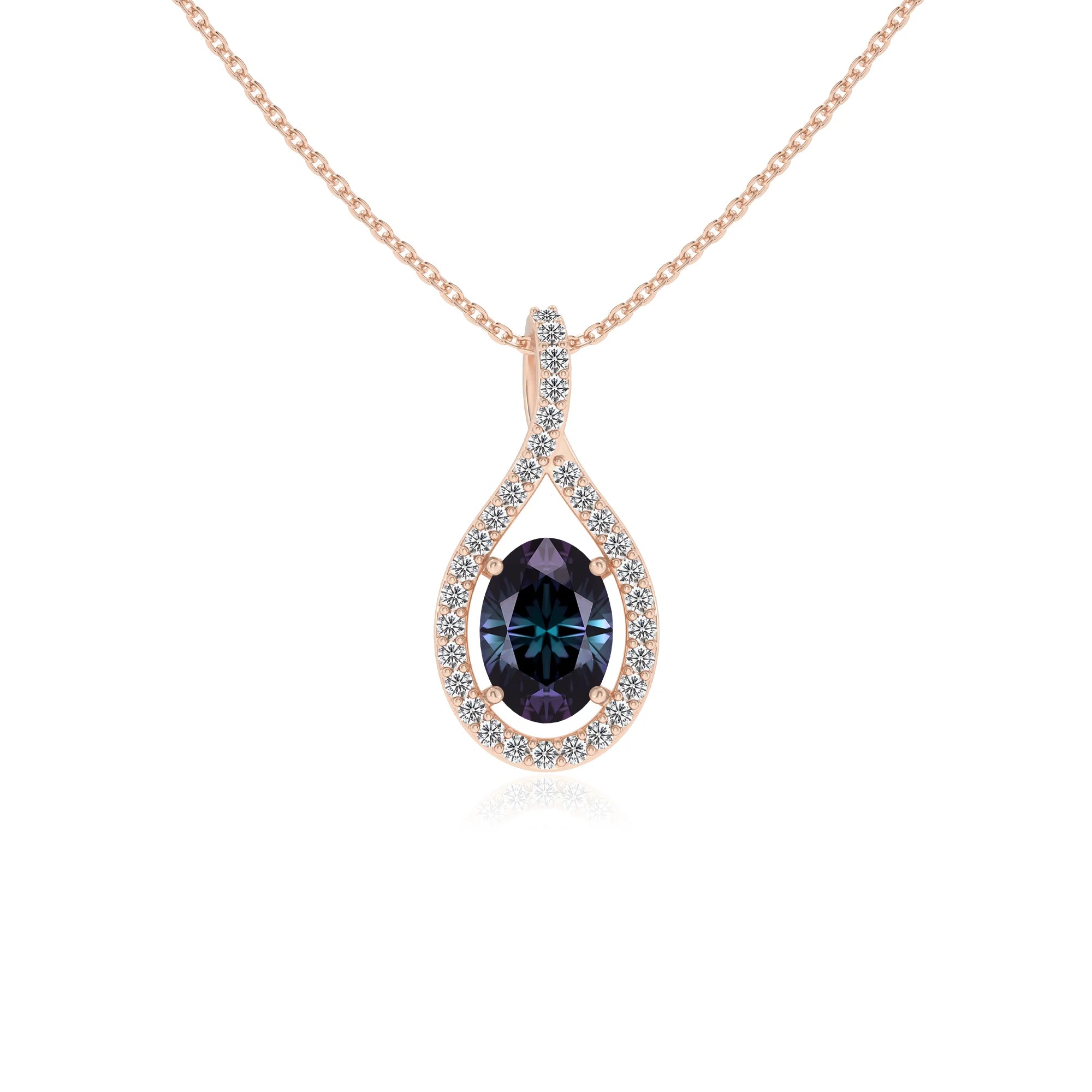 lab grown alexandrite oval solitaire necklaces in rose gold