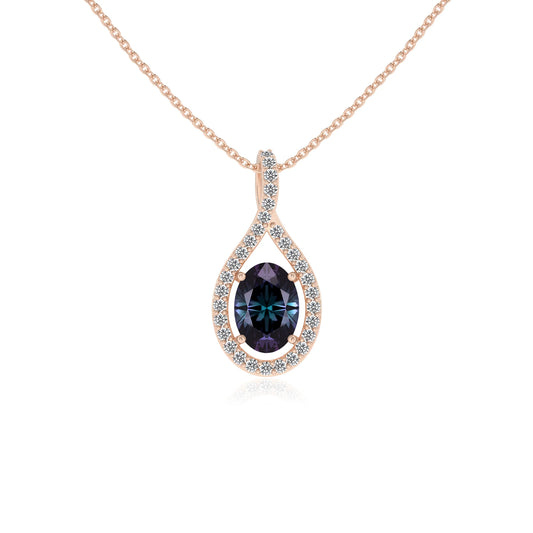 lab grown alexandrite oval solitaire necklaces in rose gold