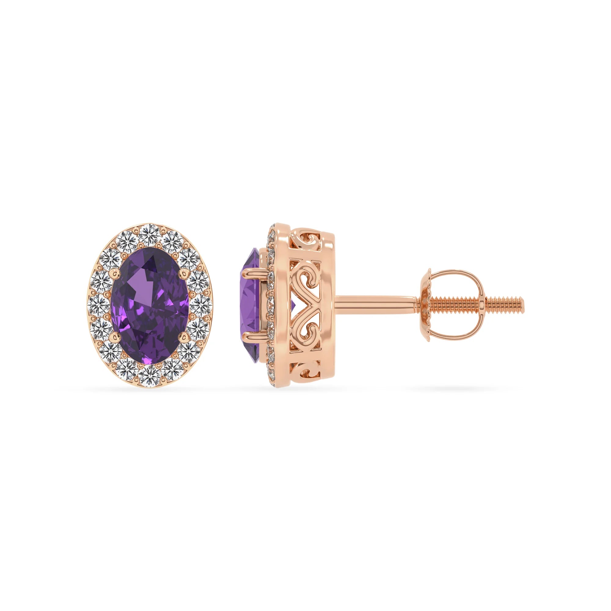 lab grown amethyst oval stud earrings in rose gold