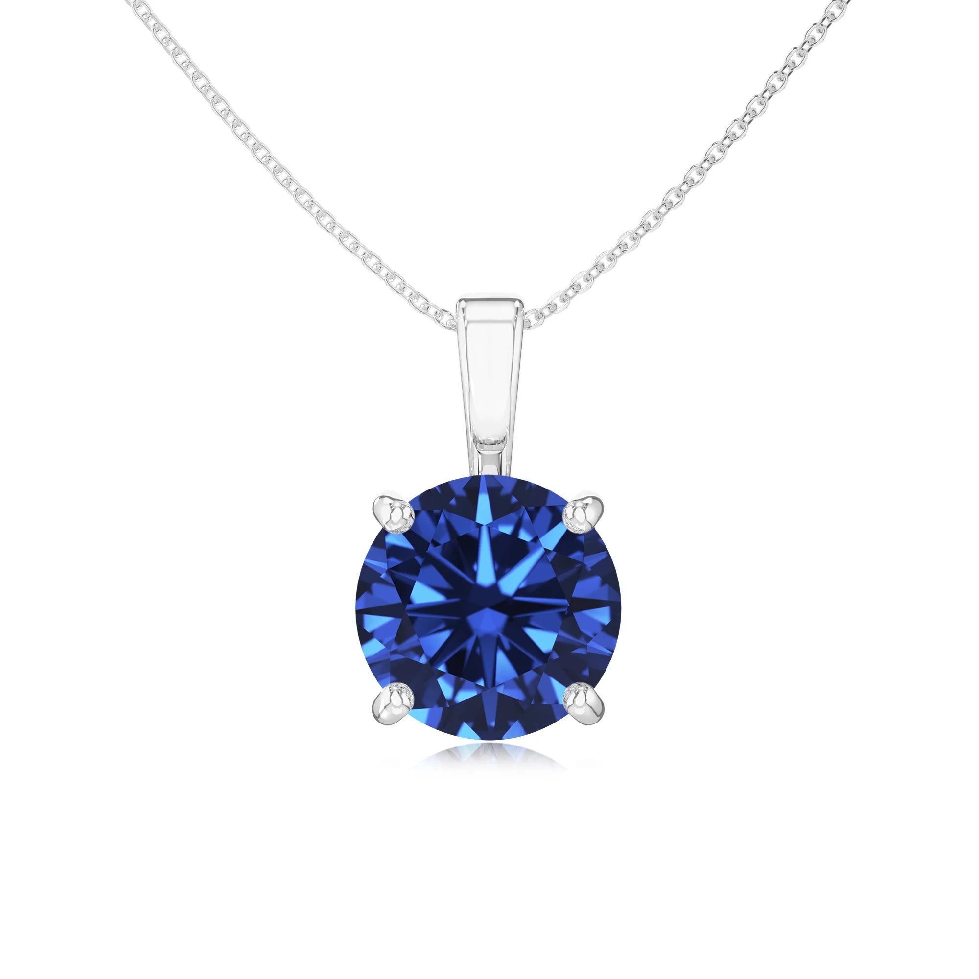 lab grown blue-sapphire round solitaire necklaces in sterling silver