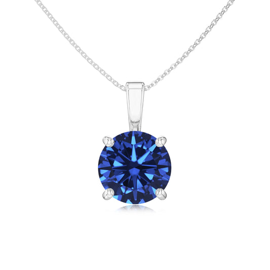 lab grown blue-sapphire round solitaire necklaces in sterling silver