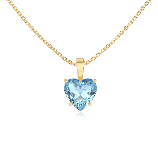 lab grown aquamarine heart solitaire necklaces in yellow gold