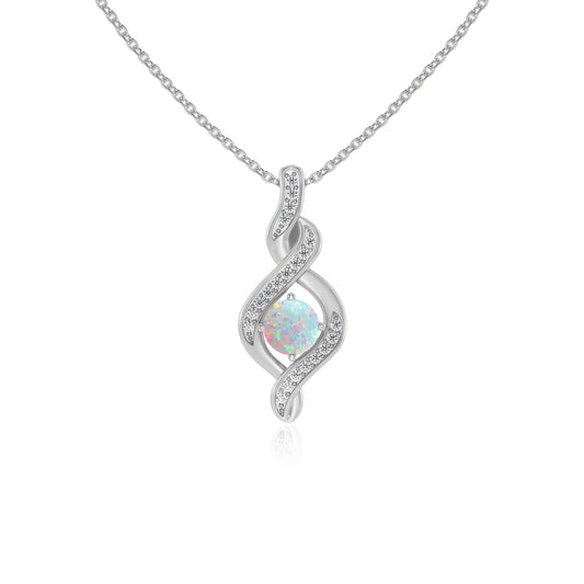 lab grown opal round solitaire necklaces in white gold