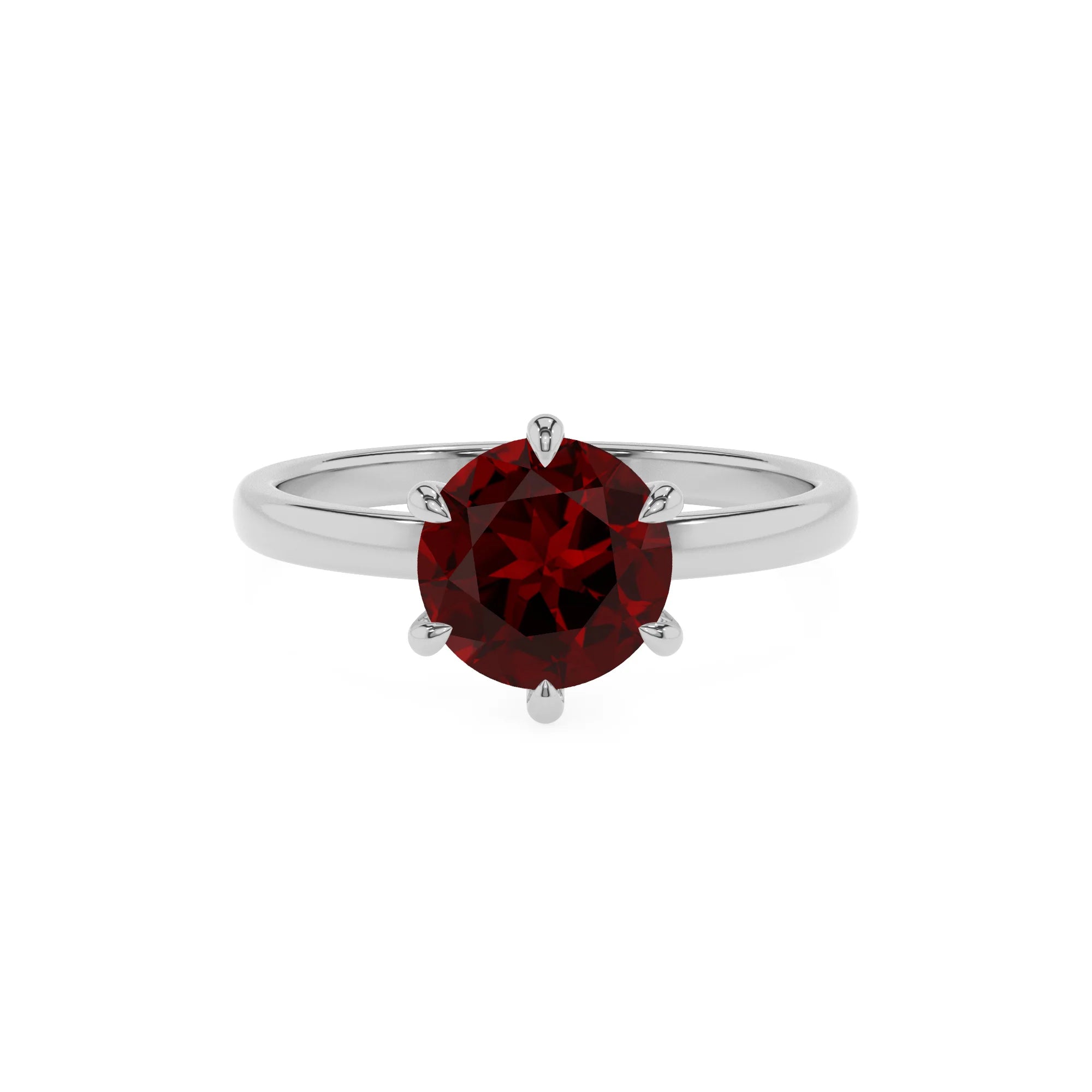 natural garnet round solitaire rings in white gold