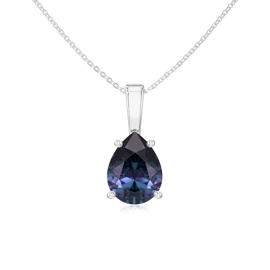 lab grown alexandrite pear solitaire necklaces in sterling silver