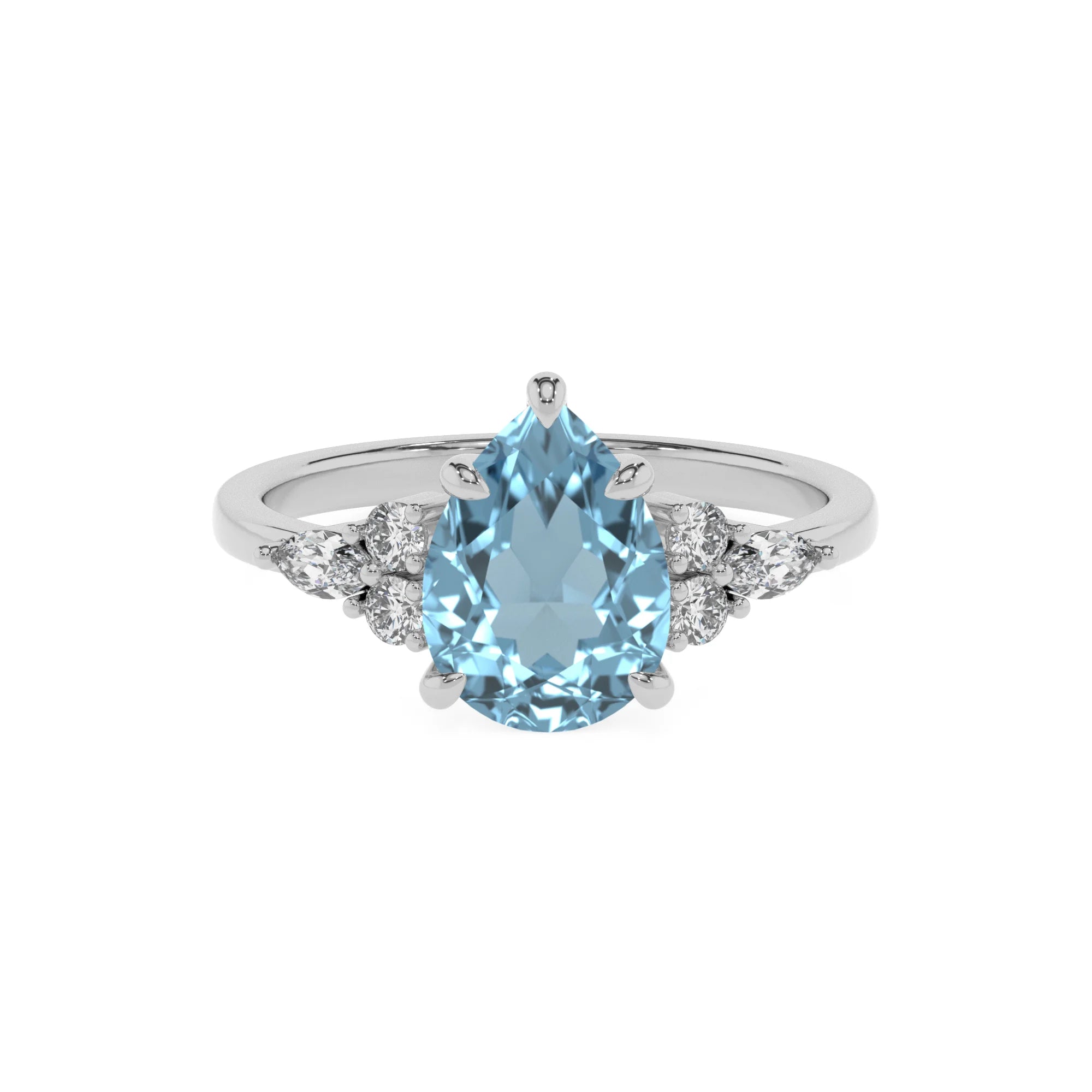lab grown aquamarine pear solitaire rings in sterling silver