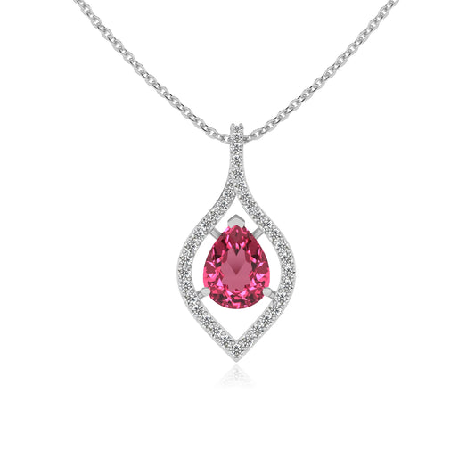 lab grown pink-tourmaline pear infinity necklaces in sterling silver