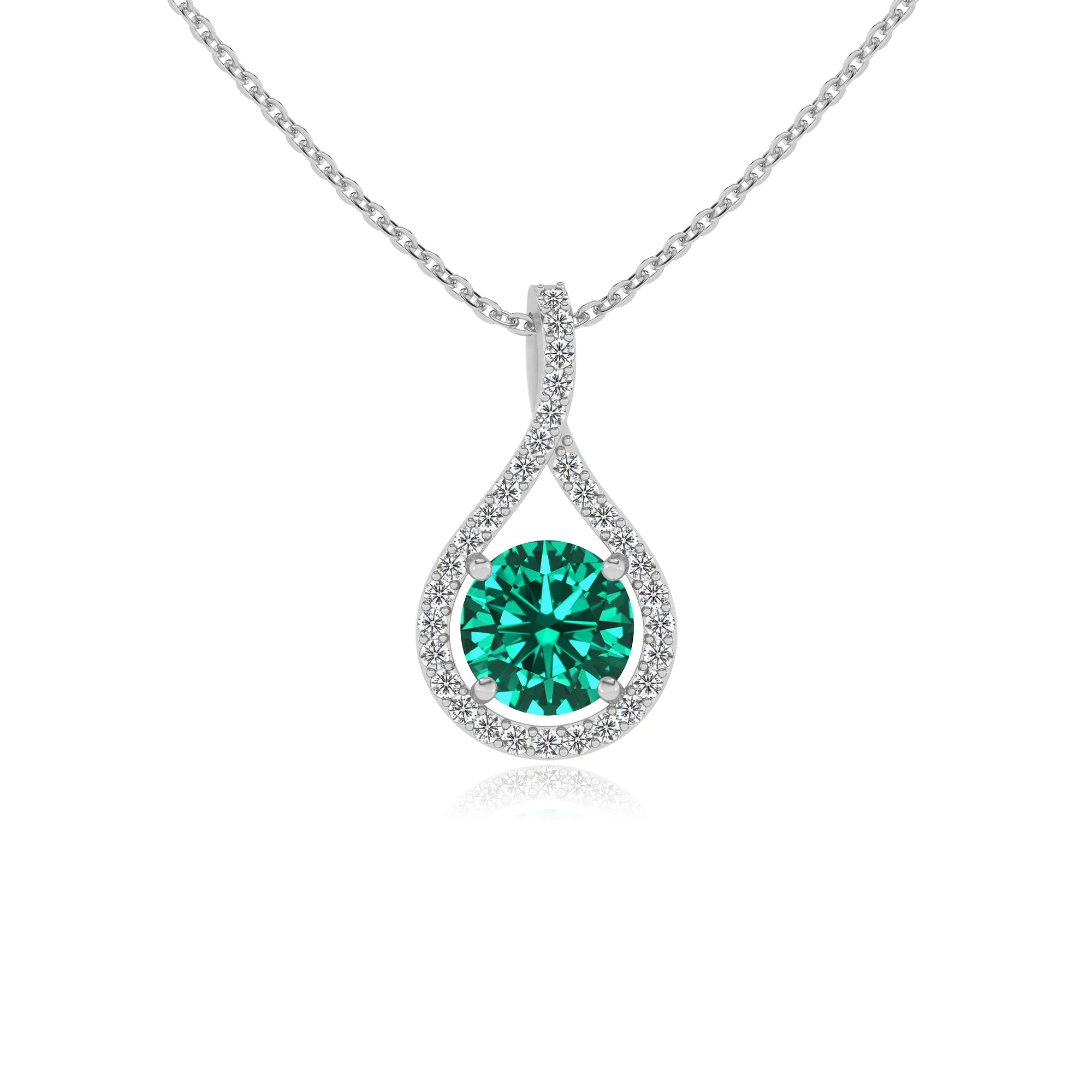 lab grown emerald round solitaire necklaces in sterling silver