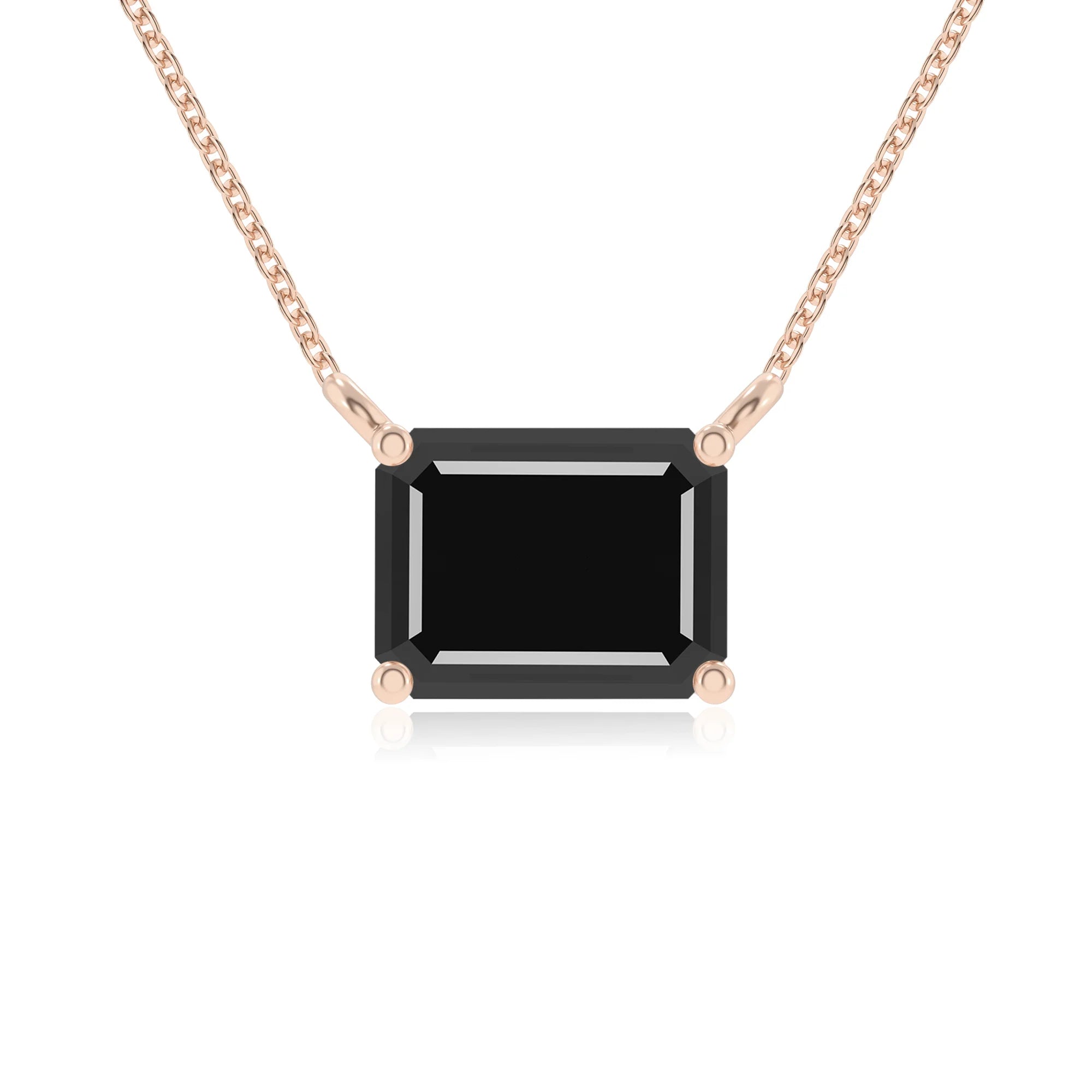 natural black-onyx emerald cut solitaire necklaces in rose gold